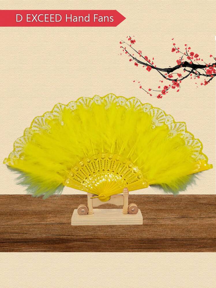 D EXCEED 1/2/3/4/5/6件扇子 金扇 小手扇 新娘羽毛扇 女士派对扇 羽毛图案扇 飞来扇 新娘扇 折叠表演扇 女士扇 手拿万圣节配饰 - 多色 - 查看 14