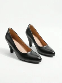 女士黑色職業鞋，適用於面試、空服員和公務員，圓頭舒適滑入式鞋面，柔軟大底，顯專業 - 黑色 - 查看 4