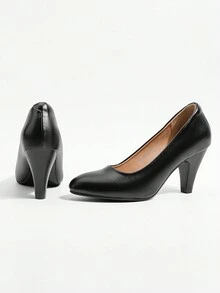 女士黑色職業鞋，適用於面試、空服員和公務員，圓頭舒適滑入式鞋面，柔軟大底，顯專業 - 黑色 - 查看 5