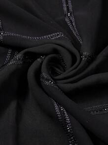 1pc Women's Soft Breathable Outdoor Embroidered Checkered & Striped Rhinestone Arabic Head Scarf, Black - Black - View 3