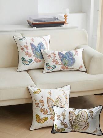 1pc Butterfly Embroidery Pillowcase, Suitable For All Seasons, Home Decor For Living Room And Indoor Use