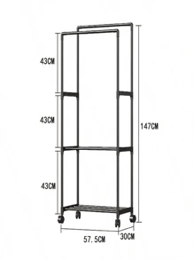 Percheros para Ropa con Ruedas, Perchero para Colgar Ropa con Estante de Almacenamiento Inferior Perchero Móvil Vertical Percha de Doble Barra Percha con Rieles Dobles Soporte de Riel de Ropa - Negro - Ver 10