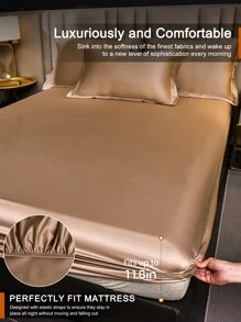 1pc Satin Bed Sheets, Bedding, Fitted Sheet, Skin-Friendly Mattress Cover, Bed Cover, Soft And Comfortable Bedding For Bedroom, Solid Color Mattress Protector, Bedspread For Bedroom, Deep Pocket Bed Sheet Without Pillowcase, Fits Twin, Full, Queen, King All Sizes Beds, Machine Washable, Home Textile, Bedding Gifts, Machine Washable