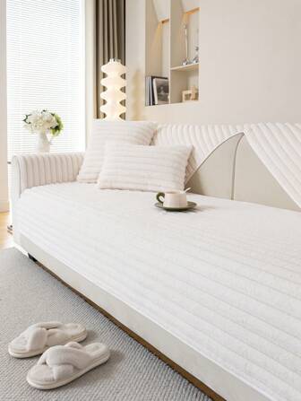 1pc Rabbit Fur Striped Sofa Cover For 1/2/3/4 Seats Sofa, Including Backrest & Armrest Cover, Anti-Slip And All Seasons Use
