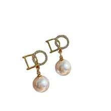 1 件时尚优雅大珍珠和锆石字母“D”项链 - 白色耳環 - 查看 3