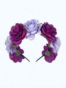 1 pieza Diadema con corona de flor de rosa grande de tela artificial para niña, adecuada para novias, vacaciones en la playa, accesorios para el cabello de vestir de mujer, Día de San Valentín, diadema, aro para el cabello, accesorios de belleza para el hogar - Multicolor - Ver 14
