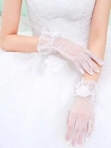 1 đôi găng tay phù dâu ren, găng tay lưới vải tuyn nhún bèo cho nữ, găng tay dự tiệc cưới, găng tay dạ hội ngắn, găng tay lưới ren ngắn viền vải tuyn có găng tay tiệc trà opera đám cưới dành cho nữ, trang phục mùa thu dành cho nữ - Nhiều màu - Xem 8