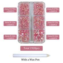 1920pcs / 6 Grids Resin Rhinestones Beads With Wax Pen, Multicolors 2mm 3mm 4mm Non-Hot Fix Flatback Round Jelly Resin Rhinestones For Nail Art Decoration, Face Makeup, DIY Jewelry Craft, Making Accessories, Shoes, Clothes, Bags Nail Charms Nail Gems Nail Supplies