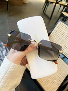 1pc Unisex Leopard Accessory Wood Pattern Temples, Ocean Lens Colorful Rimless Square Fashion Street Shooting Women Fashion Glasses, For Driving, Daily Accessory - Multicolor - View 16