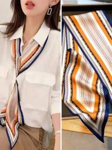 1pc 14*145 Women Carriage Print Fashion Style Silk Scarf Bandana, Hair Band, Head Band Ideal For Dressing Up Your Look Ties For Women Vintage Exquisite Silk Scarf French Elegant Light Blue Pink Silk Scarf Women's Decorative Scarf, Elegant And Fashionable Neck Embellishment,