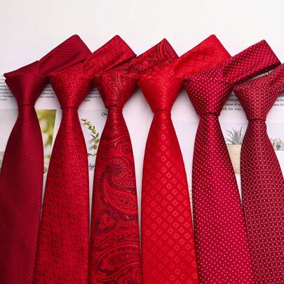 1 件男士佩斯利红色领带，适合时尚派对、婚礼、商务、休闲男士领带