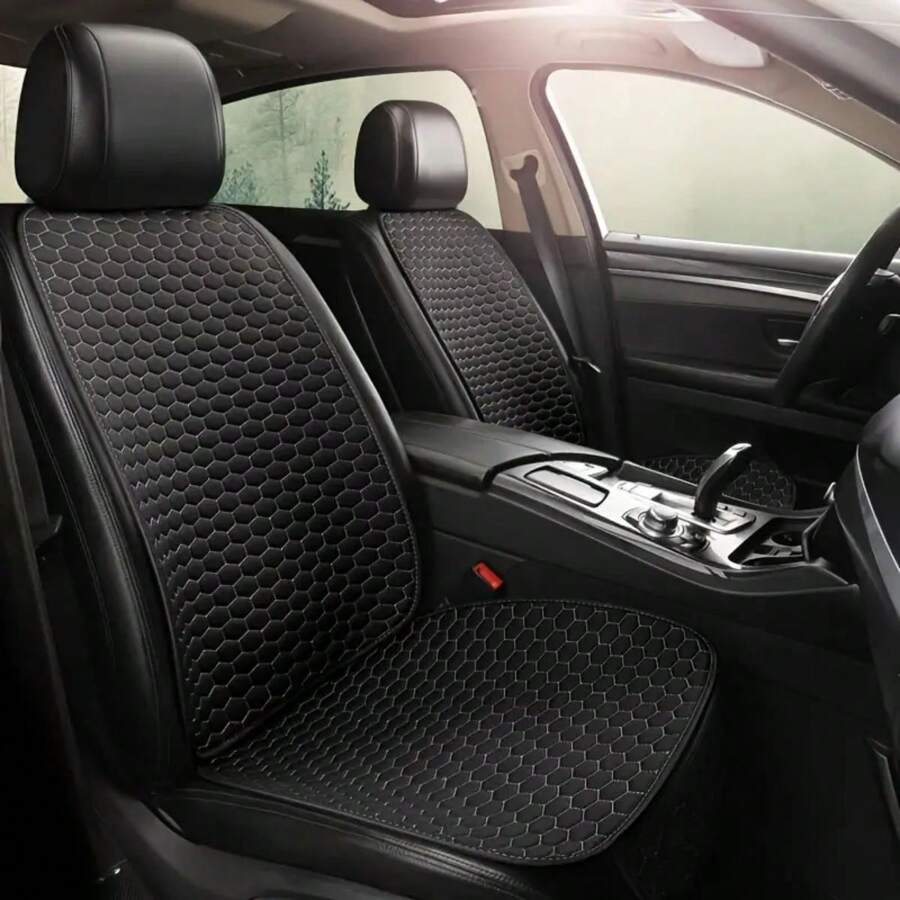 2 pièces Housse de siège de voiture universelle, protecteur de coussin avant et arrière en lin pour tapis de protection de dossier de siège pour l'intérieur d'une voiture, un camion, un SUV, une fourgonnette (1 housses pour siège avant et 1 housses pour dossier)