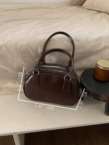 New Fashionable Bowling Style Cute Casual Sweet Shoulder/ Crossbody/Handheld Bag, Perfect For Shopping And Dating - Coffee Brown - View 4