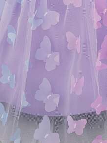 彩色3D蝴蝶蓬蓬裙，适合女婴，可爱又适合花童参加户外派对，面料图案随机裁剪，不含头带 - 紫色 - 查看 7