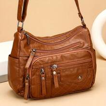 Fashion Multi Zipper Crossbody Bag, Soft Vegan Leather Shoulder Bag, Women's Multi Pockets Handbag Purse - 黑色 - 查看 7