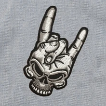 Rock Hand Sign "Love You" Skeleton Hand Punk Rock Patch, Embroidery DIY Sewing Applique For Clothing, Accessories, Shoes, Bags Halloween Summer, School - Silver - View 4