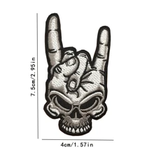 Rock Hand Sign "Love You" Skeleton Hand Punk Rock Patch, Embroidery DIY Sewing Applique For Clothing, Accessories, Shoes, Bags Halloween Summer, School - Silver - View 2