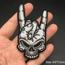 Rock Hand Sign "Love You" Skeleton Hand Punk Rock Patch, Embroidery DIY Sewing Applique For Clothing, Accessories, Shoes, Bags Halloween Summer, School - Silver - View 3
