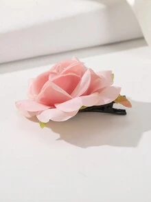 2pcs Rose Flower Hair Clips, Everyday Use - Pink - View 3