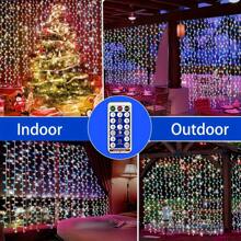 Solar Curtain Lights Remote Control, Outdoor Garden Lights 300 LED 8 Modes Remote Control Waterproof Solar Waterfall Fairy String Lights Decoration For Patio Garden Party Wedding (Multi-Color) - 七彩燈串-300*300cm - 查看 5