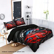3pcs Cartoon Racing Theme Black Background Printed Duvet Cover Set, Soft Comfortable Skin-Friendly And Breathable, Warm Quilt Cover Set, Personalized Bedding Sets, Available In Multiple Sizes, Suitable For Boys, Girls, Kids, Adults, Bedroom, Guestroom (1*Duvet Cover+2*Pillowcases, No Duvet Insert)