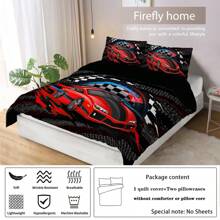 3pcs Cartoon Racing Theme Black Background Printed Duvet Cover Set, Soft Comfortable Skin-Friendly And Breathable, Warm Quilt Cover Set, Personalized Bedding Sets, Available In Multiple Sizes, Suitable For Boys, Girls, Kids, Adults, Bedroom, Guestroom (1*Duvet Cover+2*Pillowcases, No Duvet Insert)