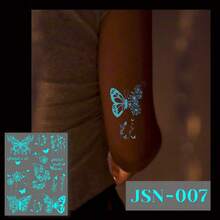 2024年新款黑色白色草木染花紋光暈暫時性紋身貼紙，頸部，手臂，鎖骨貼紙，1入 - 彩色 - 查看 33