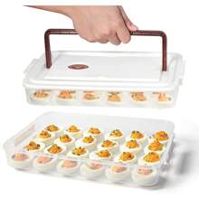Deviled Egg Containers With Lid, (Set Of 2), Plastic Deviled Egg Tray Carrier With Handle For 48 Eggs, Clear Storage Egg Platter For Devil Egg, Fridge Stackable Portable Egg Holder - 1 - View 1
