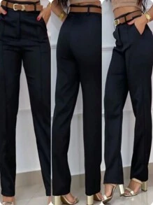Calça alfaiataria com cinto - Preto - Visão 4