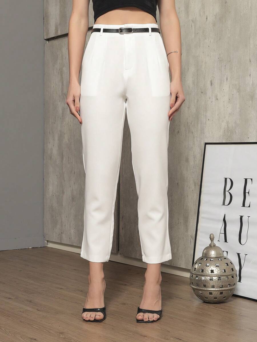 NOSSA FASHION Calça pantalona com cinto preto/Tem cor verde millitar preto off branco marrom/alfaiataria/pantalona/ verão inverno/Coleção natal / elegante / despojado / estiloso / femininas /natal look / leve/ confortável/ Coleção 2024 - Branco - Visão 1