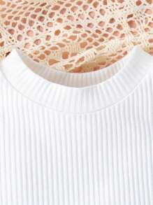 2 piezas Conjunto de top acanalado + pantalones para bebé niña, conjunto de ropa delgada de verano - Blanco - Ver 3