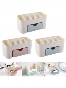 Organizador De Maquillaje Cosméticos Multiusos Escritorio Baño 6 Compartimentos + 1 Cajón - Verde - Ver 2