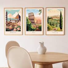 3pcs/Set Italy Tuscany Landscape Canvas Wall Art Prints, Colorful Italian Posters, Ideal Gift For Bedroom, Living Room, Corridor, Dining Room, Wall Art, Home Decor, Summer Decoration, Wall Decoration, Room Decoration, Frameless - Color - View 1