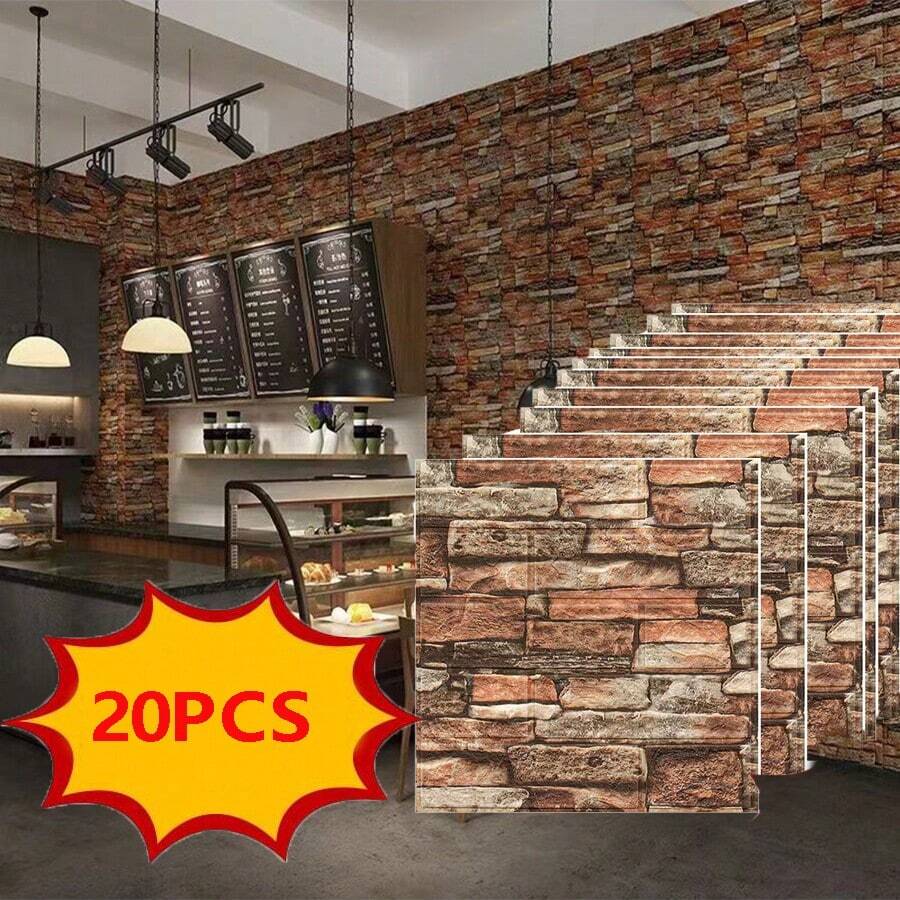 20 件 3D 自粘墙贴，用于复古装饰，防水泡沫墙纸，软质 PVC 墙板，适用于卧室、客厅、儿童房装饰，包括背景贴花、防撞、防潮瓷砖贴纸、翻新贴纸剥离墙板、墙纸、壁纸、春季装饰物品让您的家焕然一新，节日装饰贴纸礼物生日毕业 - 彩色 - 查看 1