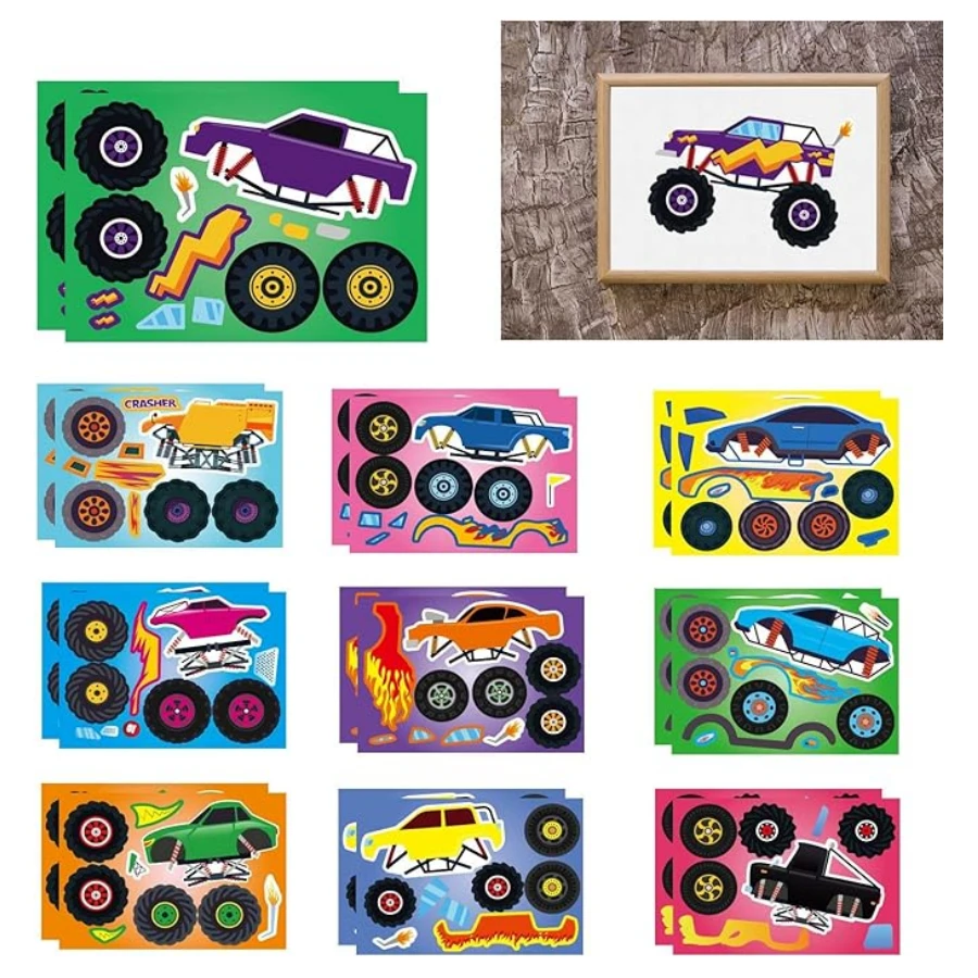 8/16/24/32 张怪兽卡车贴纸,多种图案可选,派对礼品,DIY 怪兽卡车,汽车主题装饰 - 彩色 - 查看 1