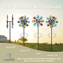 Hourflik Wind Spinner,Wind Spinner Outdoor, 84 Inch Blue Copper Metal Garden Decor Wind Sculpture Spinner Windmills For Yard Patio Outdoor Decor, Double Windmill Sculptures - Multicolor - View 4