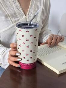 1 pieza Botella aislada con forma de cereza roja, termo y taza, ideal para camping, beber café, regalo de cumpleaños/Navidad/Halloween, viajes y actividades al aire libre (Pajita no incluida) - Multicolor - Ver 4