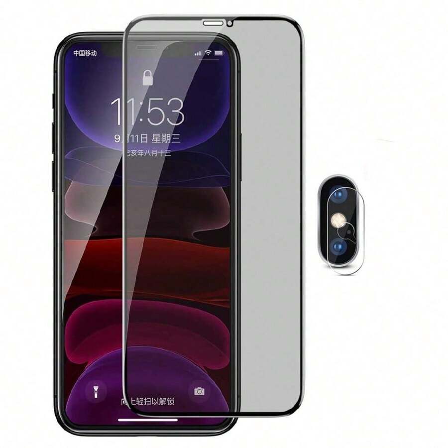 Mica Privacidad Vidrio Para iPhone XS Max + Lente Cámara - Negro - Ver 1