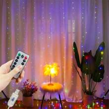 1 pezzo Luci a tenda USB con telecomando, bianco caldo/bianco/multicolore, 8 modalità, luci a tenda a LED per camera da letto, luci da favola, luci per corone, luci di Natale/Ognissanti per decorazioni domestiche, luci per decorazioni per festival, matrimoni, feste, compleanni, giardino, lauree, campeggio, autunno e Natale