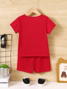 Costum din două piese, băieți ocazional, tricou cu mânecă scurtă cu gât rotund, pantaloni scurți, confort casual, îmbrăcăminte de vară pentru copii