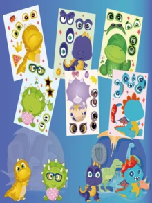 6pcs Cartoon Guppy, Animal, Dinosaur, Ice Cream Stickers For DIY Face Swap & Cartoon Decoration, Waterproof Stickers For Student Classroom Interaction And Gift Giving. - Multicolor - View 6