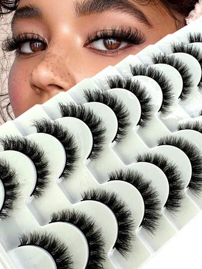 New 10 Pairs 6D Fluffy False Eyelashes, Soft And Voluminous, Handmade, Reusable, Short Natural Style, 3D Mink Fur False Eyelashes, 3D Cilioss False Eyelashes, Strip False Eyelashes, Eyelashes, False Eyelashes