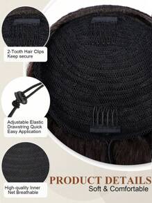 Yaki Cury Wave Ponytail Extension Drawstring Ponytail For Women Synthetic Long Curly Wave Pony Tails Hair Extensions Clip In Ponytail 16 Inch Hairpiece - Coffee Brown - View 6