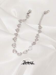 1pc Stainless Steel Peach Blossom Heart Chain Bracelets For Women Simple Love Chain Bracelet Jewelry Gifts Valentines,Mom,Mother,Mother's Day,Gift - Bracelet - View 5