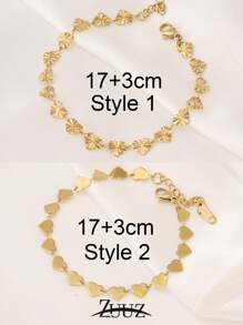 1pc Stainless Steel Peach Blossom Heart Chain Bracelets For Women Simple Love Chain Bracelet Jewelry Gifts Valentines,Mom,Mother,Mother's Day,Gift - Bracelet - View 2