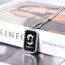 1pc Fashionable Creative Hip-Hop 12 Constellations Necklace, Stainless Steel Chain Laser Stereo Double-Sided Pendant Necklace, Festival Party Gift Decorative Accessory For Men, Father's Day Gift