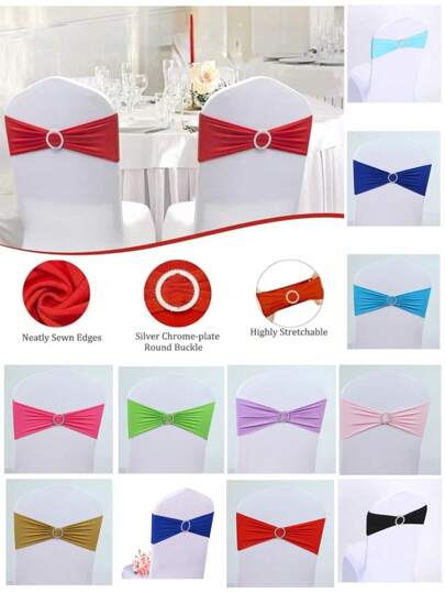 10pcs/Pack 5.1-Inch X 13.7-Inch Chair Back Cover With Elastic Buckle Strap, Polyester Fiber Belt Bowknot Knot, DIY Chair Back Decoration, Party Decoration, Home Decoration, Universal Stretch Chair Tie, Perfect For Banquets, Parties, Hotel Events, Wedding Chair Cover