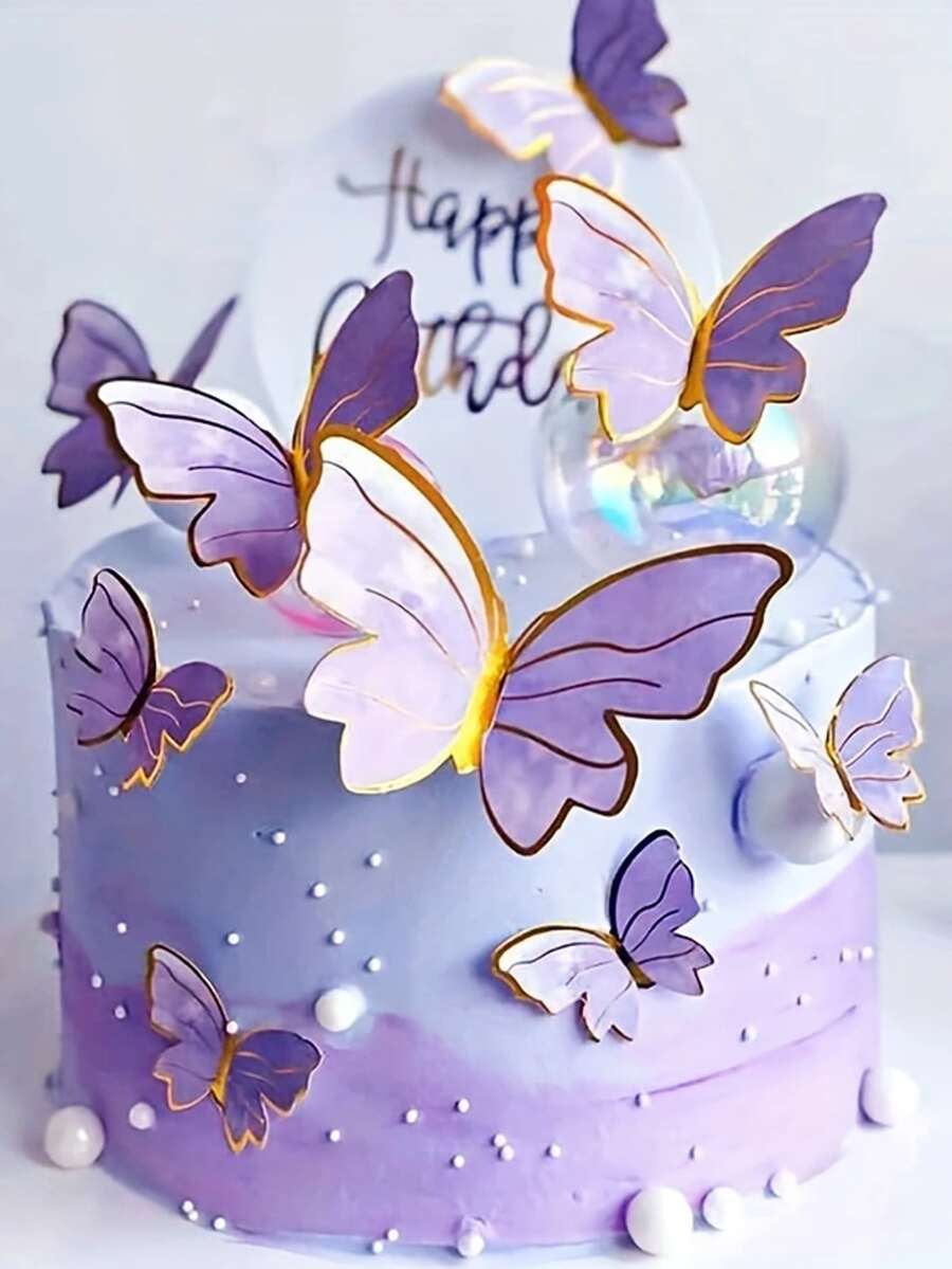 10/30/50/100入組三維蝴蝶蛋糕裝飾,粉紫相間,生日派對婚禮蛋糕蝴蝶,可貼牆壁 - 多色 - 查看 1