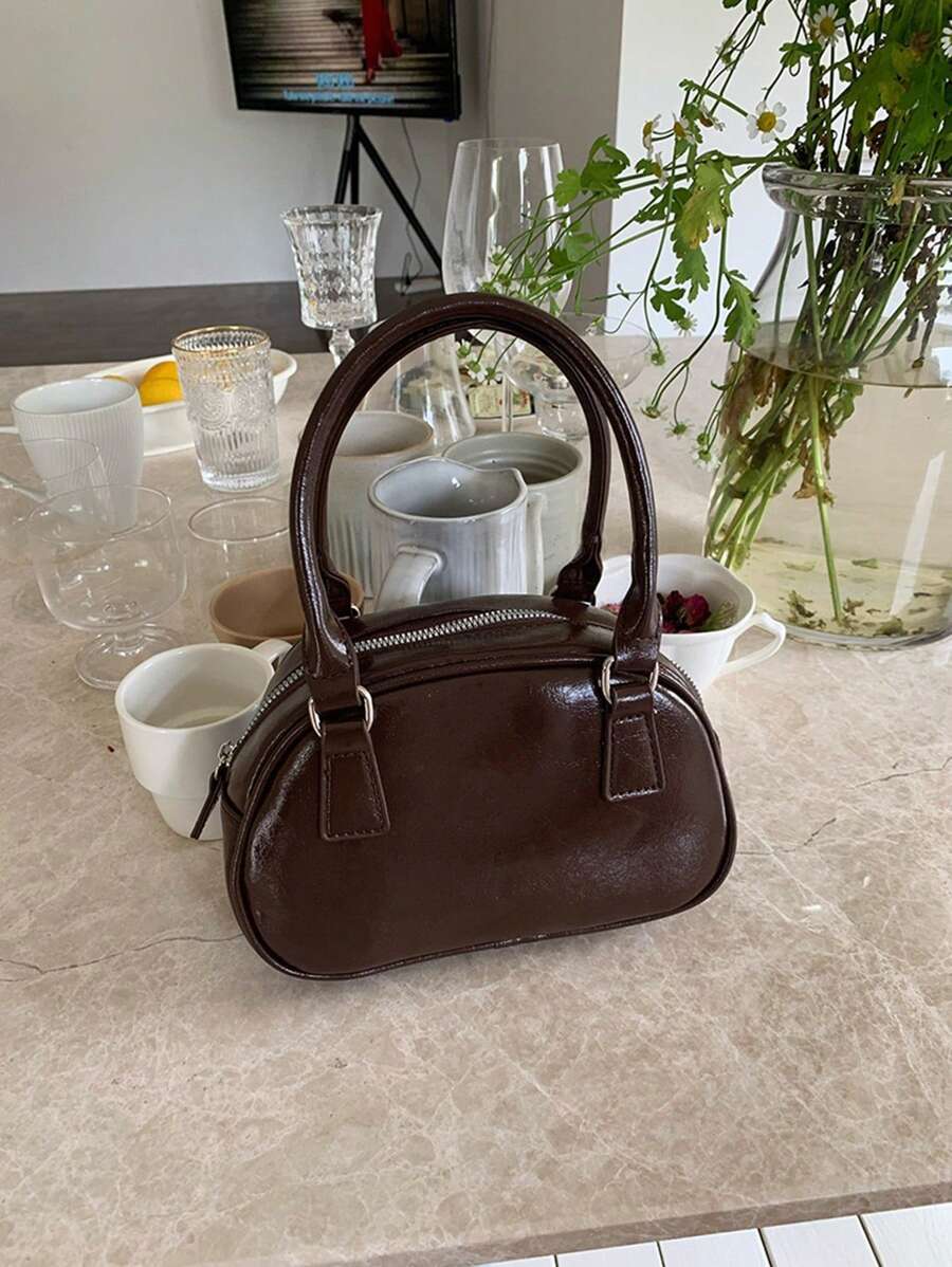 New Fashionable Bowling Style Cute Casual Sweet Shoulder/ Crossbody/Handheld Bag, Perfect For Shopping And Dating - Coffee Brown - View 1