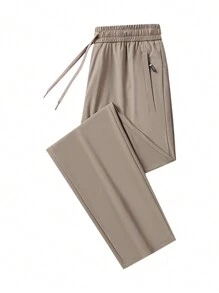 男友风格男士宽松轻便运动裤，带拉链口袋，1 条冰丝弹力速干抽绳，适合徒步、慢跑、骑自行车、户外健身